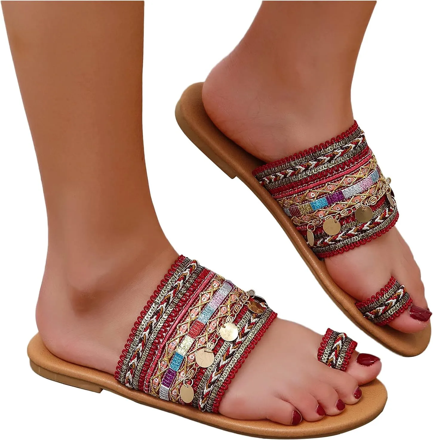 Bottom Women's Sandals Summer Toe Flat Retro Large Bosden Shoe Flat Sandals For Women Dressy