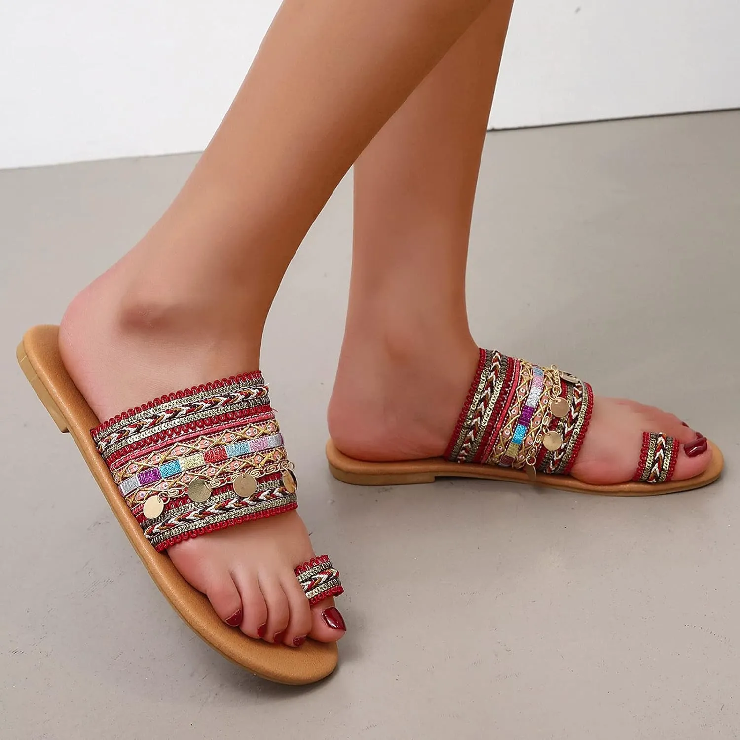 Bottom Women's Sandals Summer Toe Flat Retro Large Bosden Shoe Flat Sandals For Women Dressy