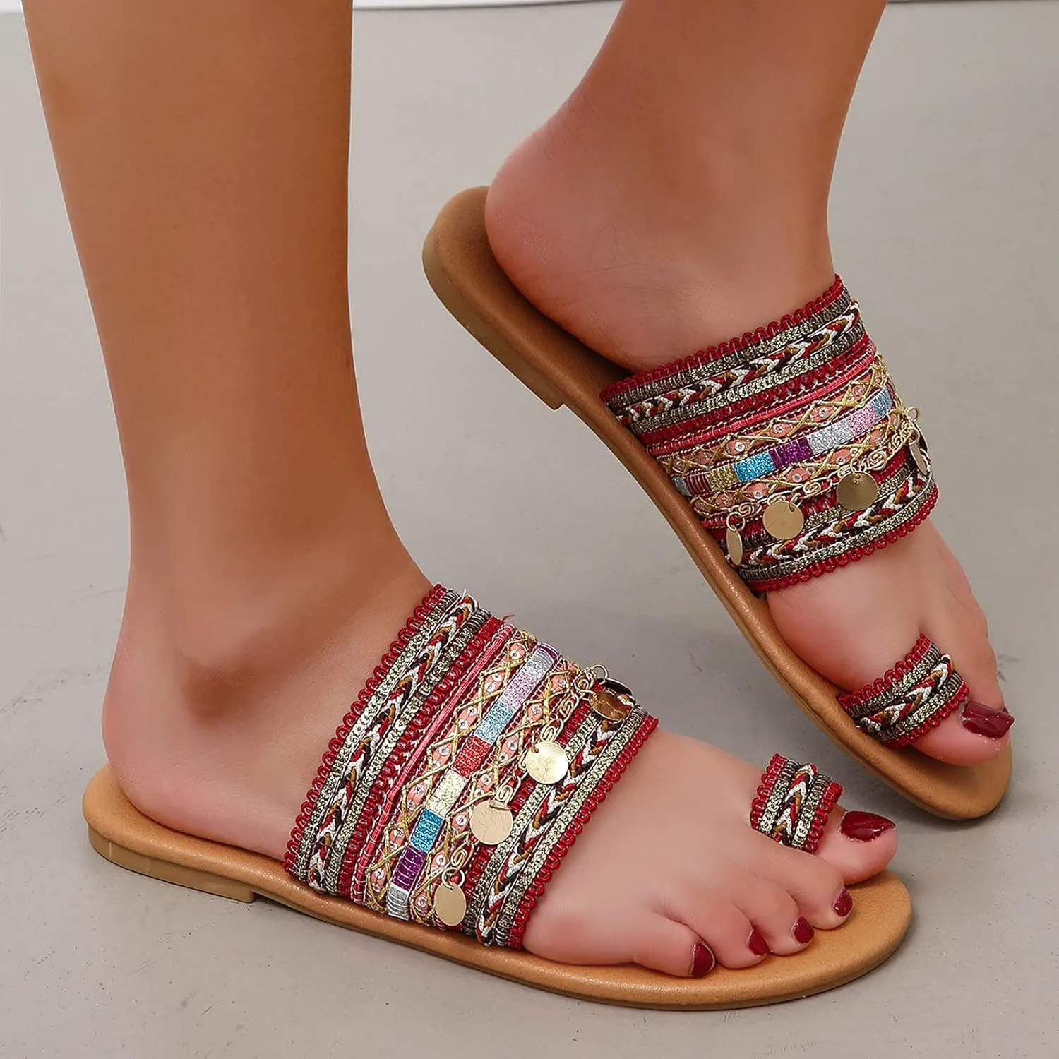 Bottom Women's Sandals Summer Toe Flat Retro Large Bosden Shoe Flat Sandals For Women Dressy