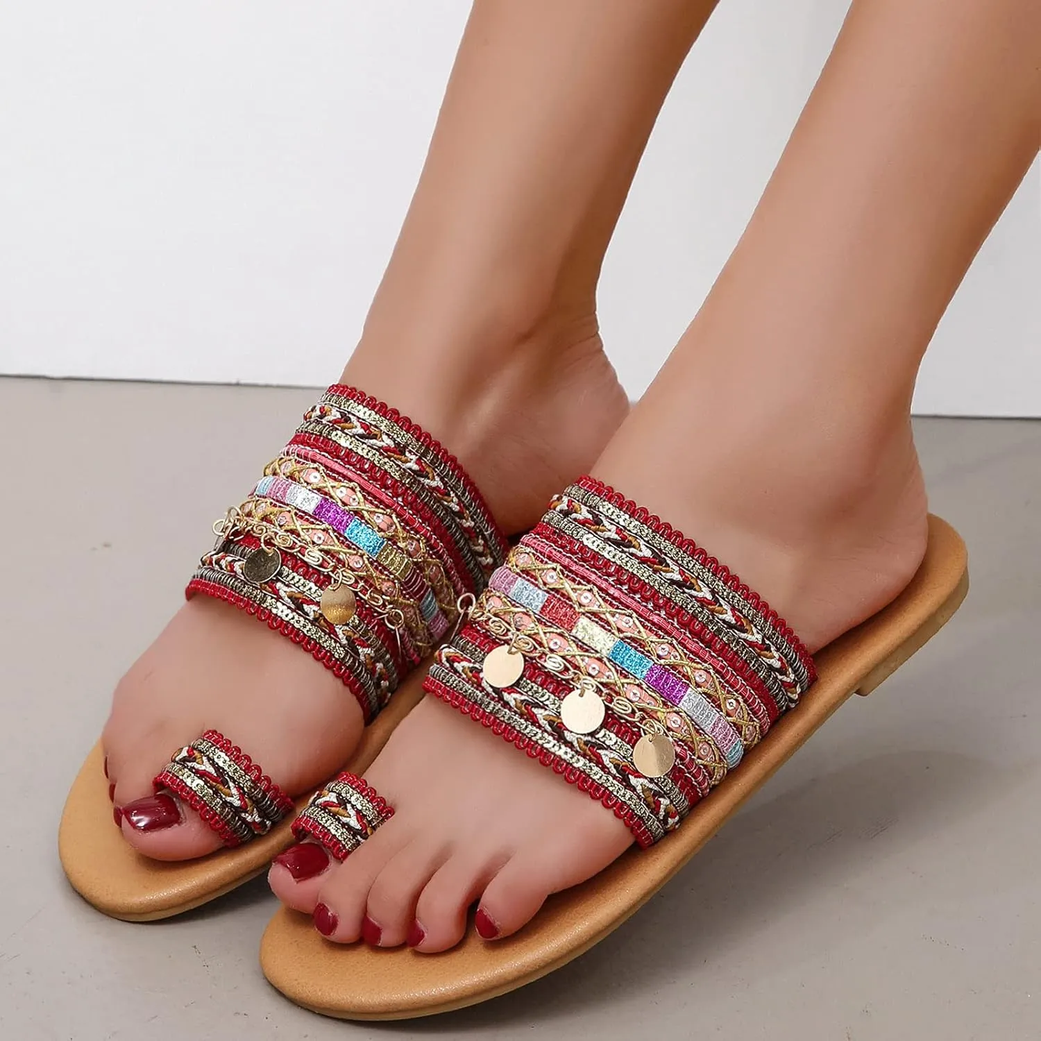 Bottom Women's Sandals Summer Toe Flat Retro Large Bosden Shoe Flat Sandals For Women Dressy