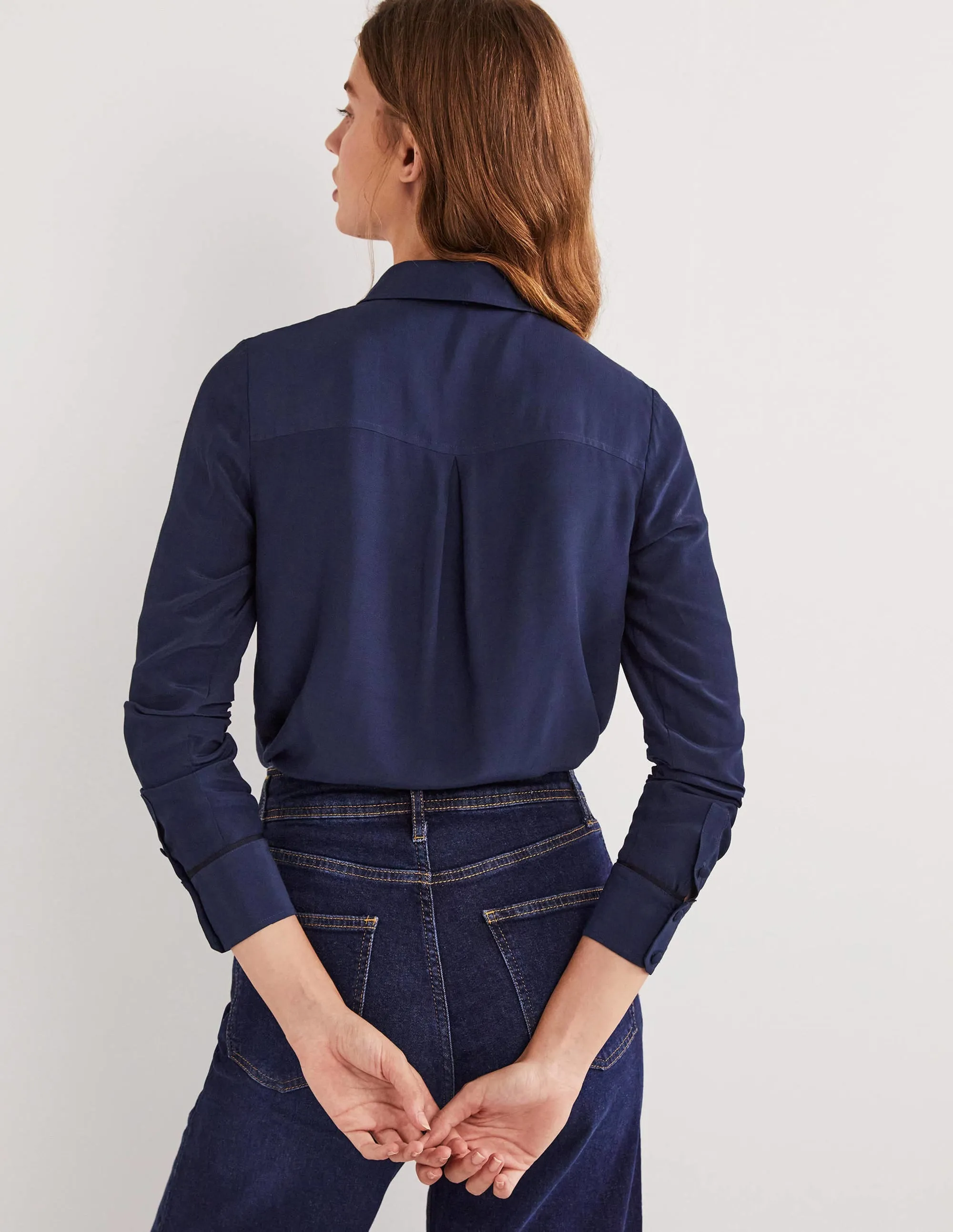 Bow Detail Classic Shirt-Navy