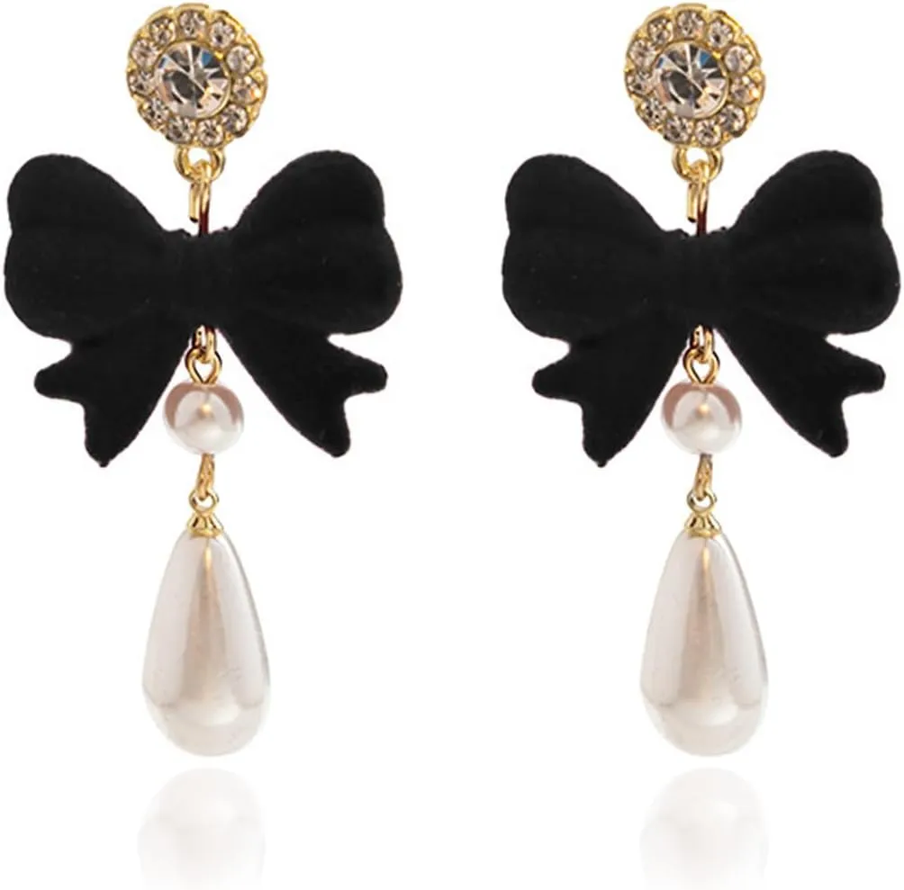 Bow Earrings for Women Pearl Bow Earrings Dainty Bow Earrings Rhinestone Bow Stud Earrings Prom Wedding Party Holiday Jewelry Gifts for Women