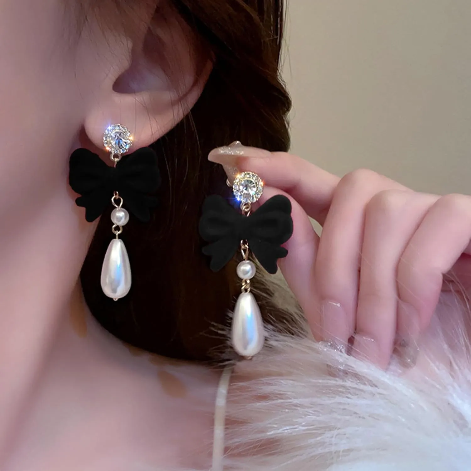 Bow Earrings for Women Pearl Bow Earrings Dainty Bow Earrings Rhinestone Bow Stud Earrings Prom Wedding Party Holiday Jewelry Gifts for Women