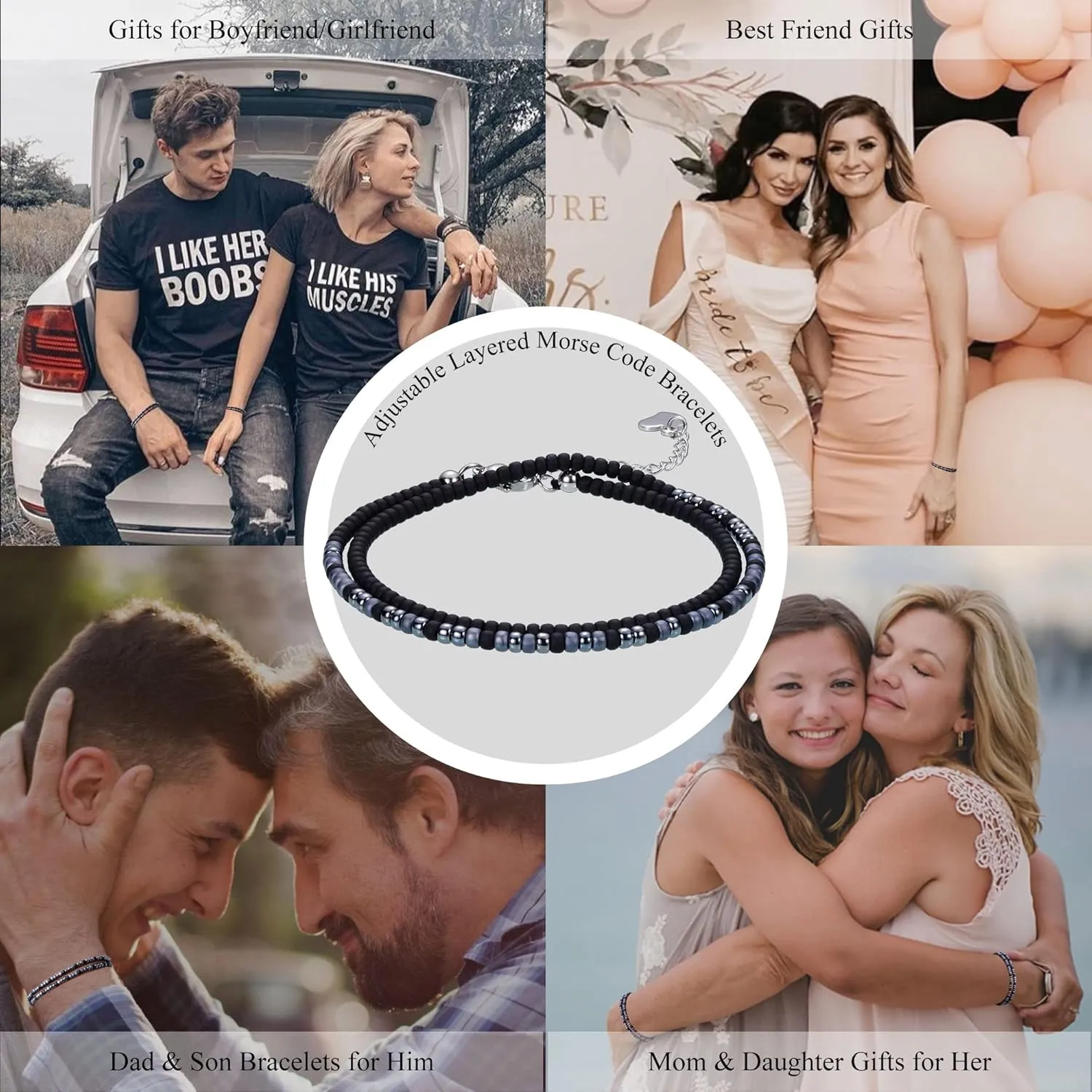 Btysun Inspirational Morse Code Bracelets for Women Men Teen Girl Gifts Best Friend Birthday Gifts for Him Her Adjustable Layered Secret Message Sister Bff Girfriend Sister Christmas Jewelry
