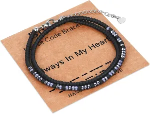 Btysun Inspirational Morse Code Bracelets for Women Men Teen Girl Gifts Best Friend Birthday Gifts for Him Her Adjustable Layered Secret Message Sister Bff Girfriend Sister Christmas Jewelry