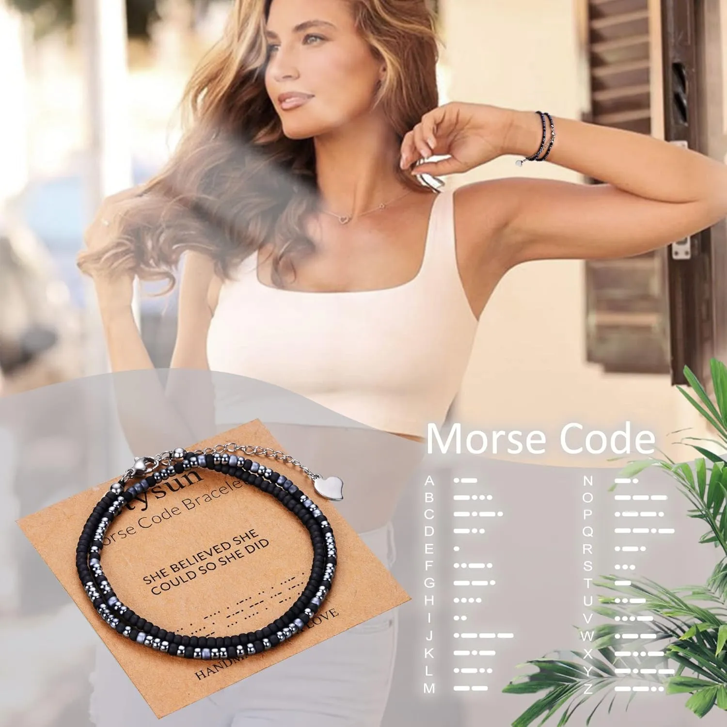 Btysun Inspirational Morse Code Bracelets for Women Men Teen Girl Gifts Best Friend Birthday Gifts for Him Her Adjustable Layered Secret Message Sister Bff Girfriend Sister Christmas Jewelry