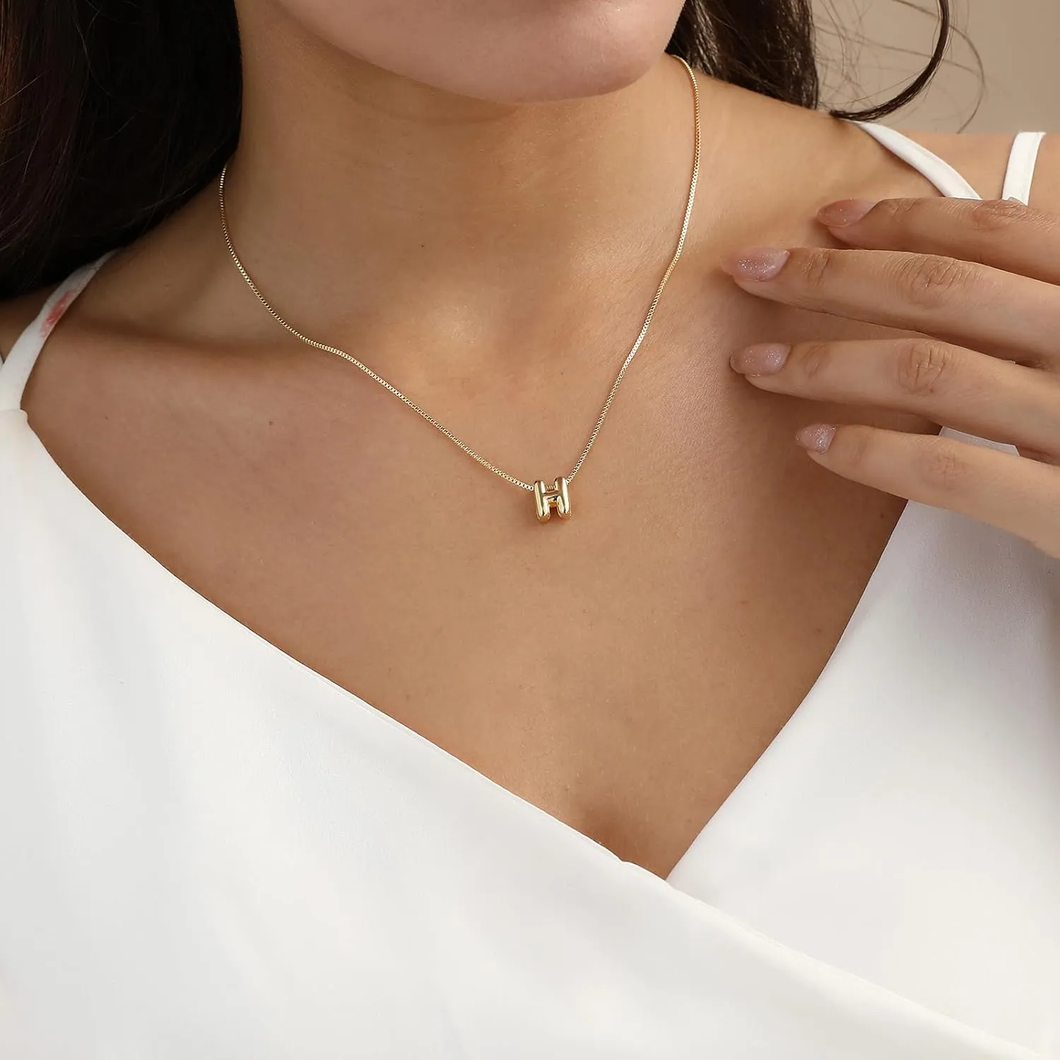 Bubble Gold Initial Necklaces Dainty Letter Necklace 14K Gold Plated Cute Name Choker Necklaces for Women Trendy Gold Personalized Jewelry Gift for Women