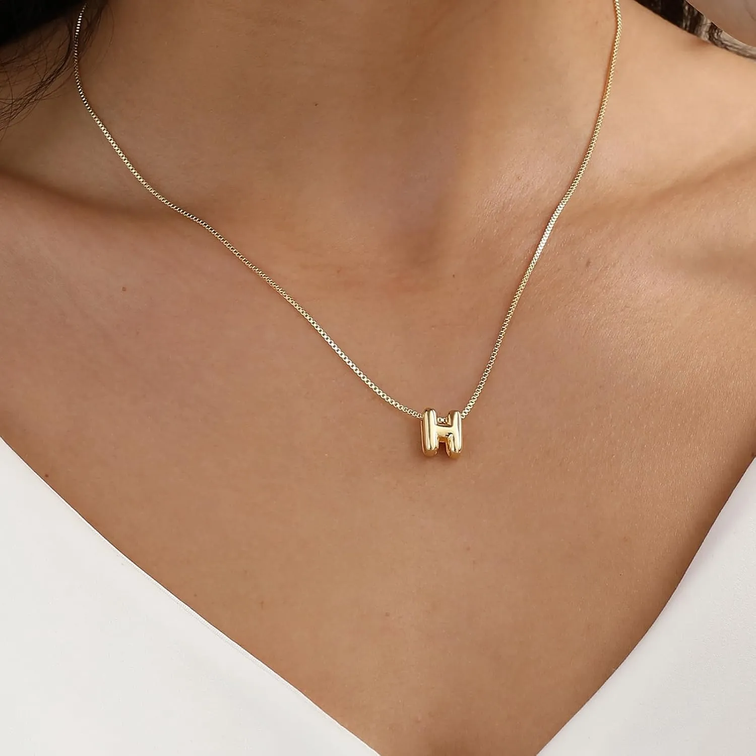 Bubble Gold Initial Necklaces Dainty Letter Necklace 14K Gold Plated Cute Name Choker Necklaces for Women Trendy Gold Personalized Jewelry Gift for Women
