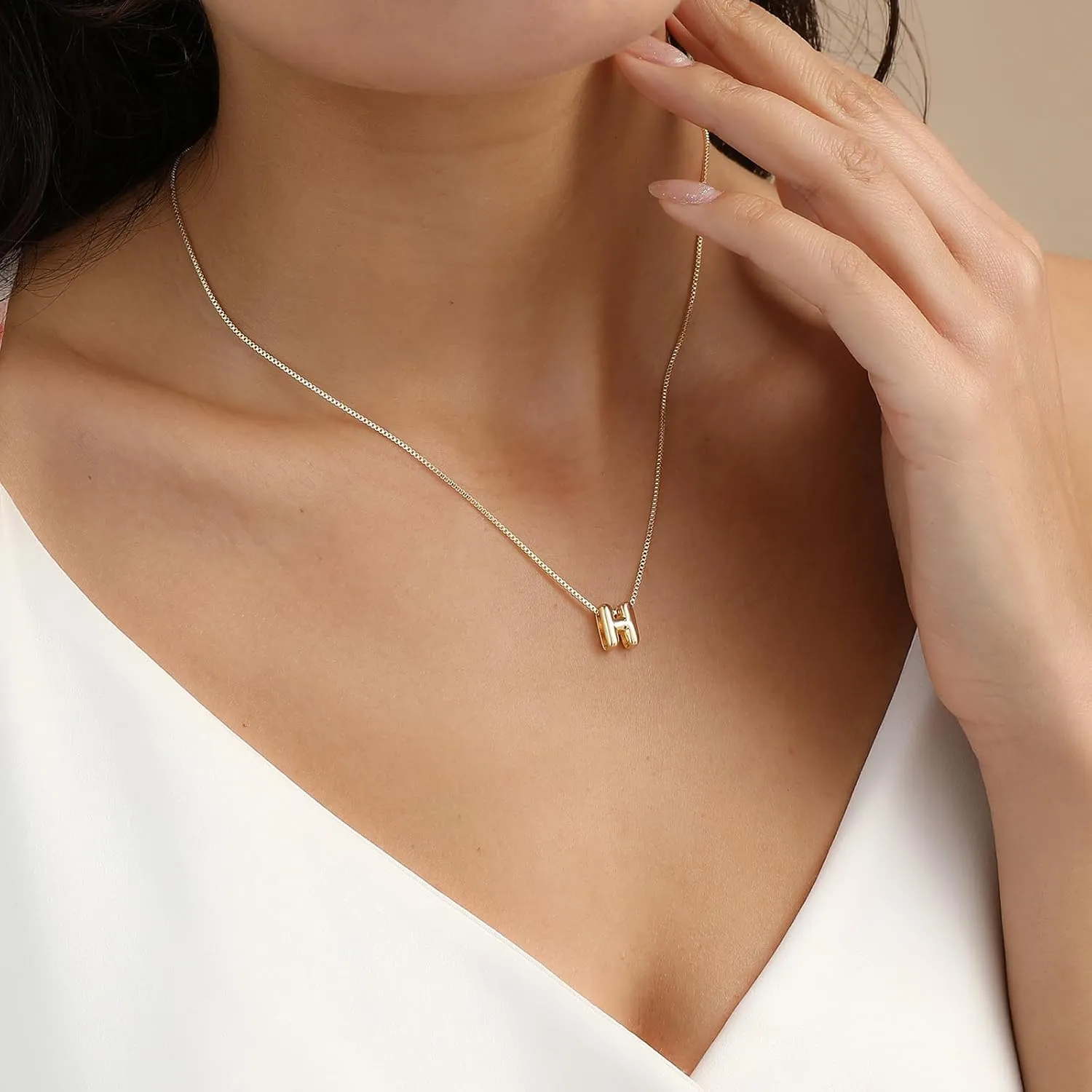 Bubble Gold Initial Necklaces Dainty Letter Necklace 14K Gold Plated Cute Name Choker Necklaces for Women Trendy Gold Personalized Jewelry Gift for Women