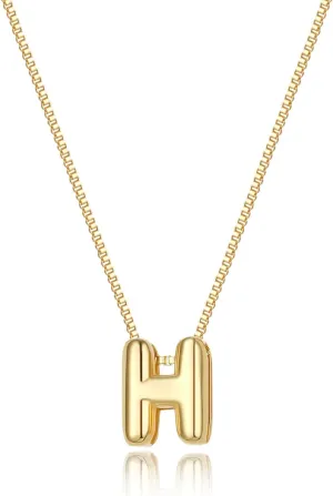 Bubble Gold Initial Necklaces Dainty Letter Necklace 14K Gold Plated Cute Name Choker Necklaces for Women Trendy Gold Personalized Jewelry Gift for Women