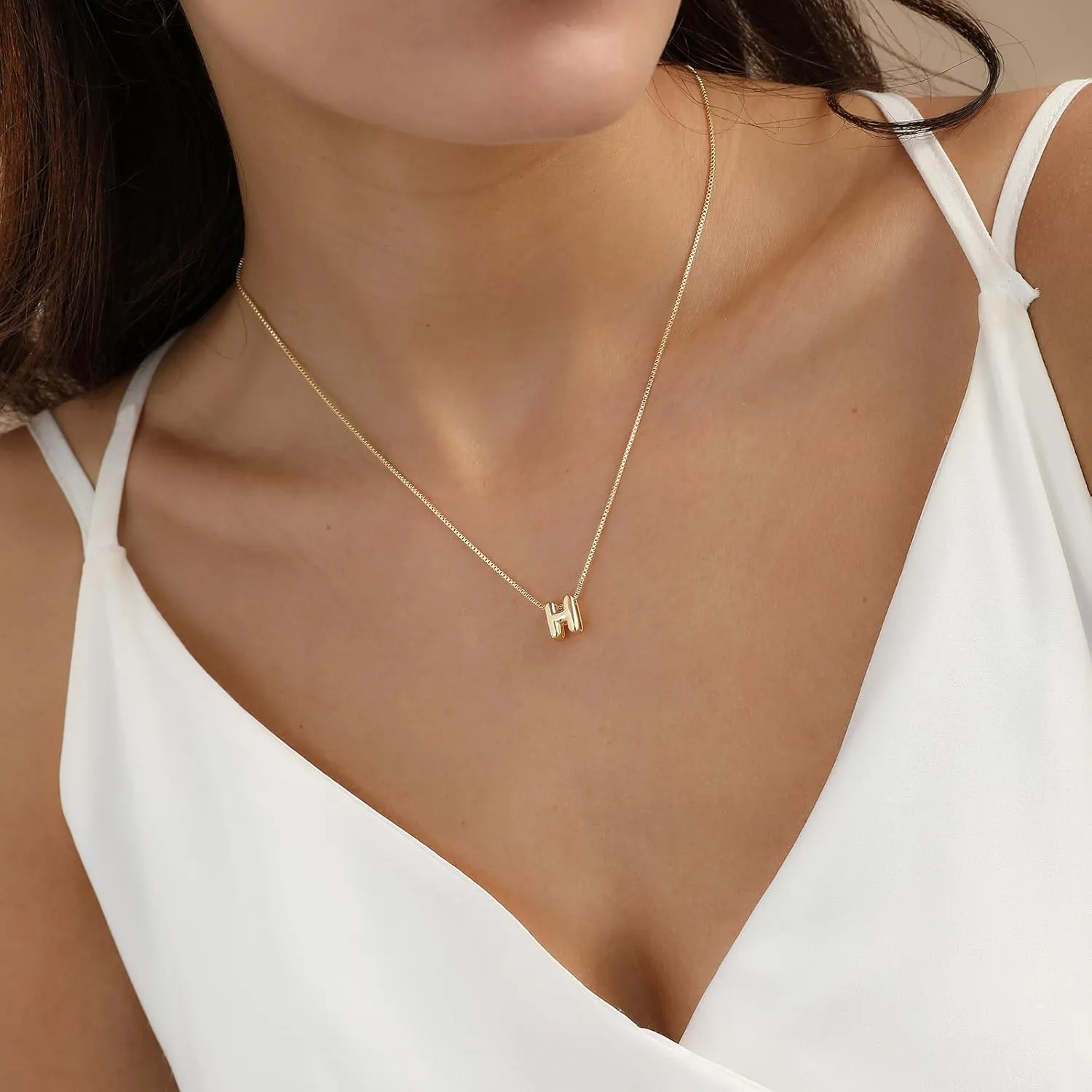 Bubble Gold Initial Necklaces Dainty Letter Necklace 14K Gold Plated Cute Name Choker Necklaces for Women Trendy Gold Personalized Jewelry Gift for Women