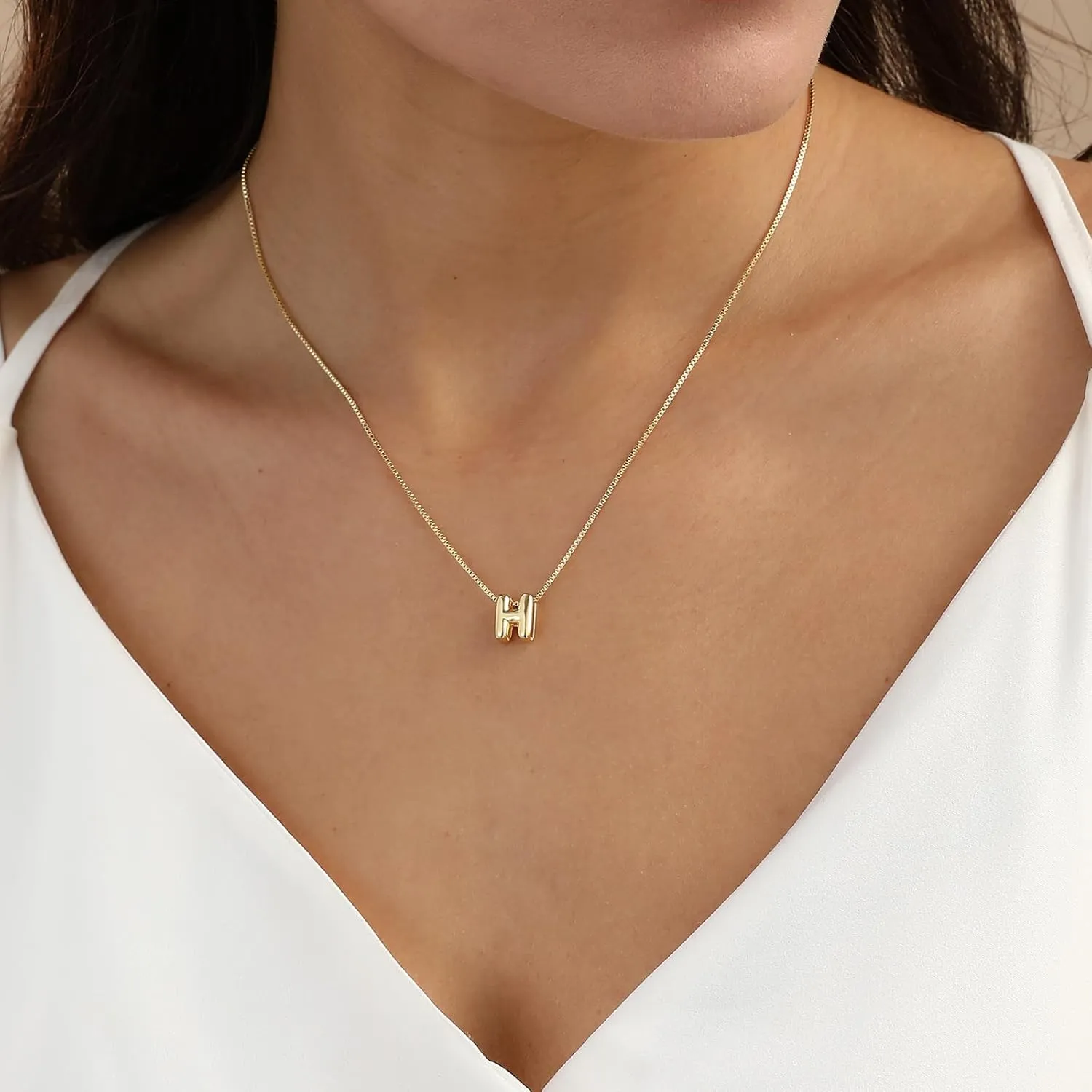 Bubble Gold Initial Necklaces Dainty Letter Necklace 14K Gold Plated Cute Name Choker Necklaces for Women Trendy Gold Personalized Jewelry Gift for Women