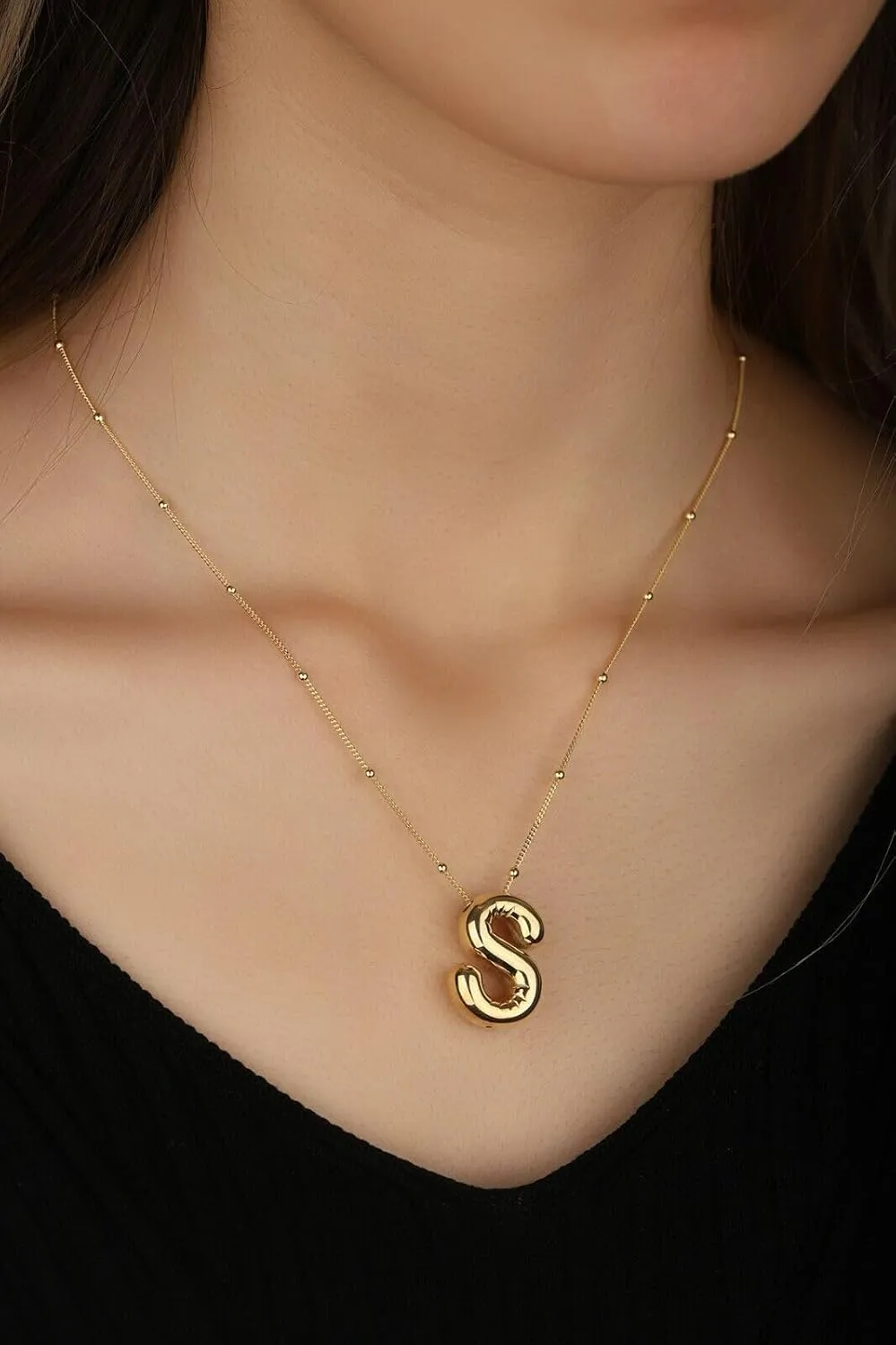 Bubble Letter Necklace For Women,Dainty Balloon Initial Necklaces 18k Gold Plated Chain Pendant Alphabet Necklaces For Girlfriend Charm Simple Gift Jewelry