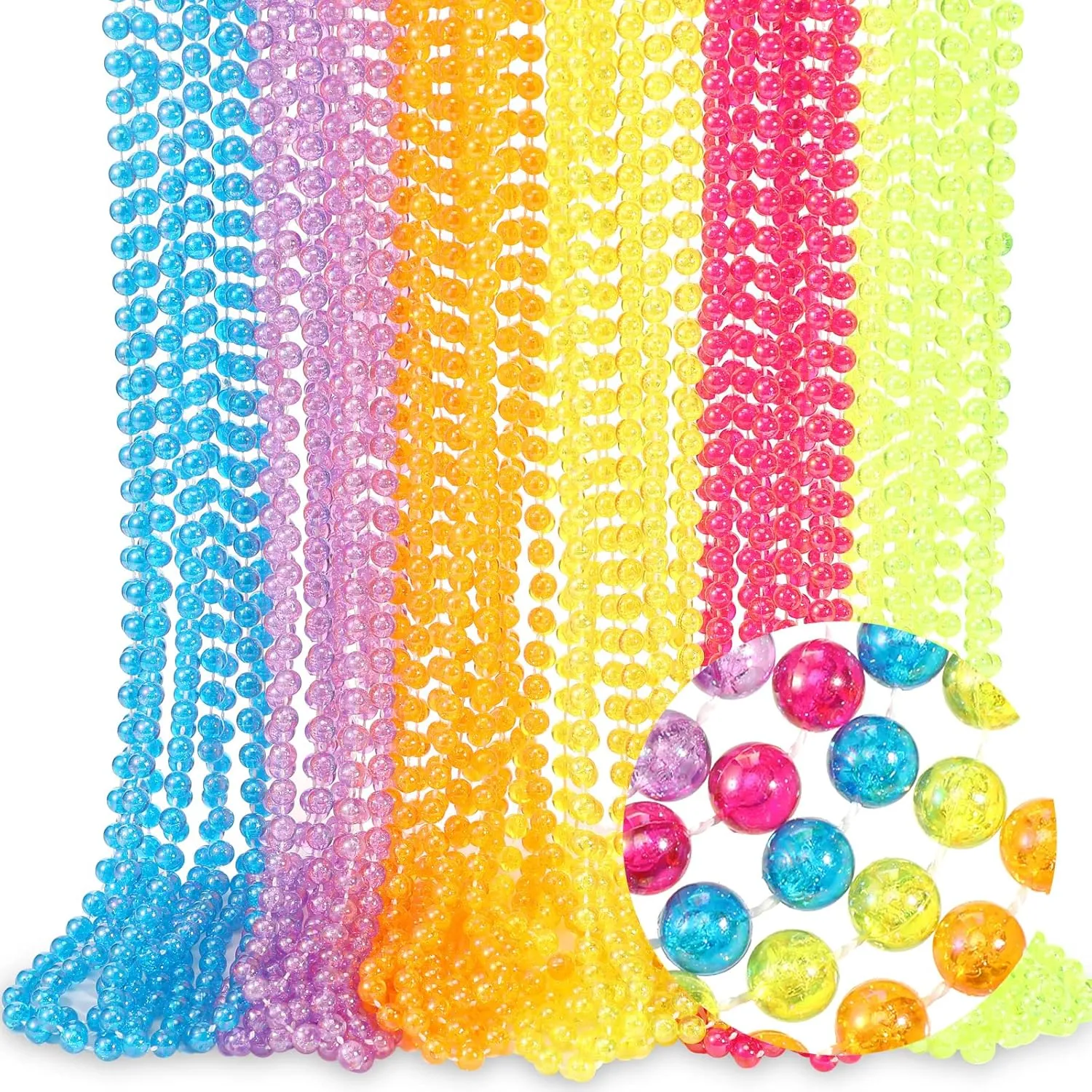 Bucherry 72 Pcs Neon Beads Necklaces Bulk 33 Inch Colorful Glow in the Dark Plastic Necklaces Neon Beaded Party Favors for Mardi Gras Carnival Birthday Parade Throw Accessories