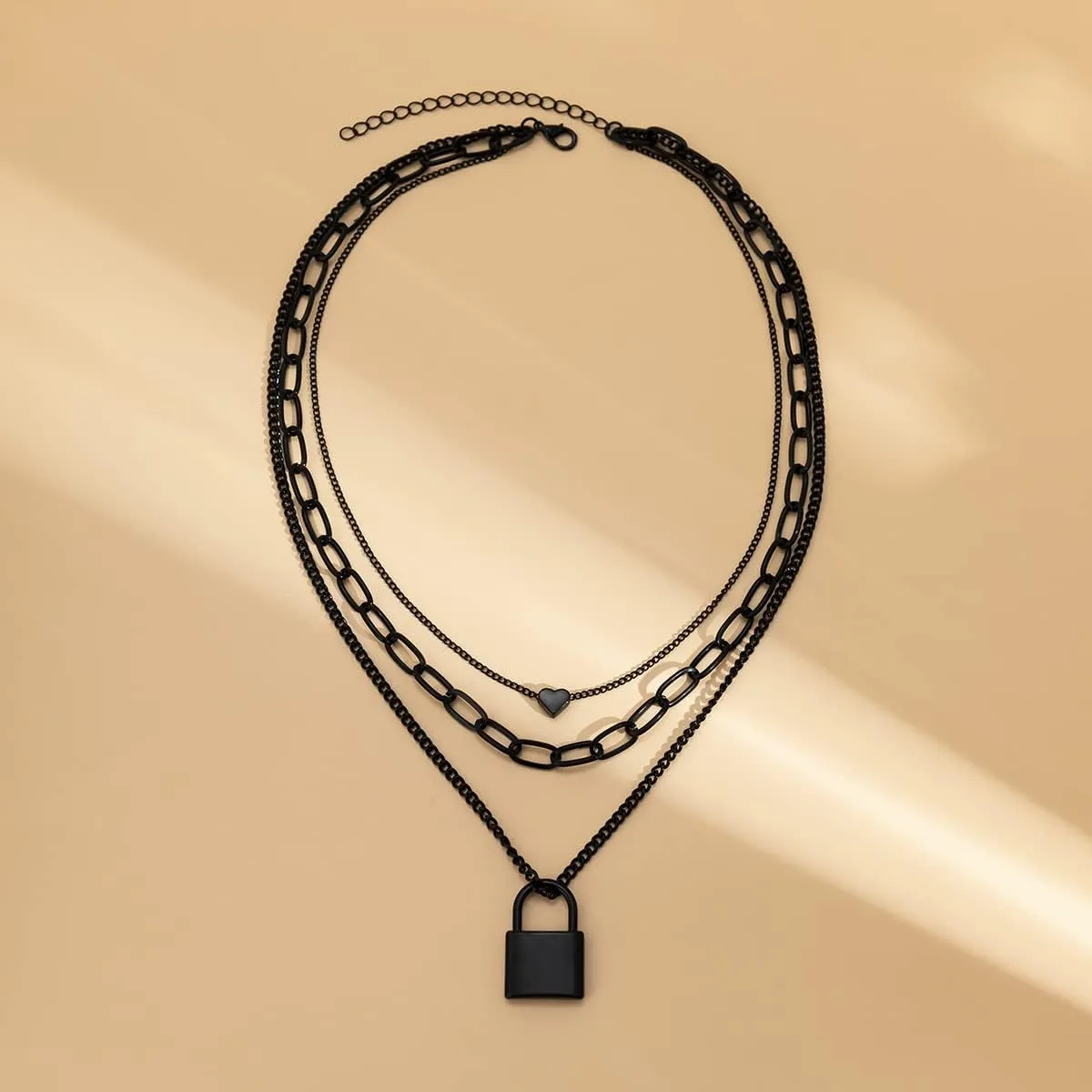 Caiyao Stacked Necklaces for Women Black Lock Chains Heart Grunge Layered Necklace Aesthetic Pendant Multilayer Choker
