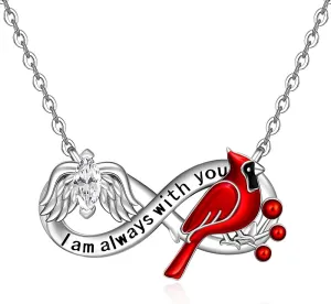Cardinal Necklace for Women Sterling Silver Red Cardinal Necklaces Memorial Cardinal Appear When Angels Are Near Pendant Angel Wing Infinity Jewelry Gift