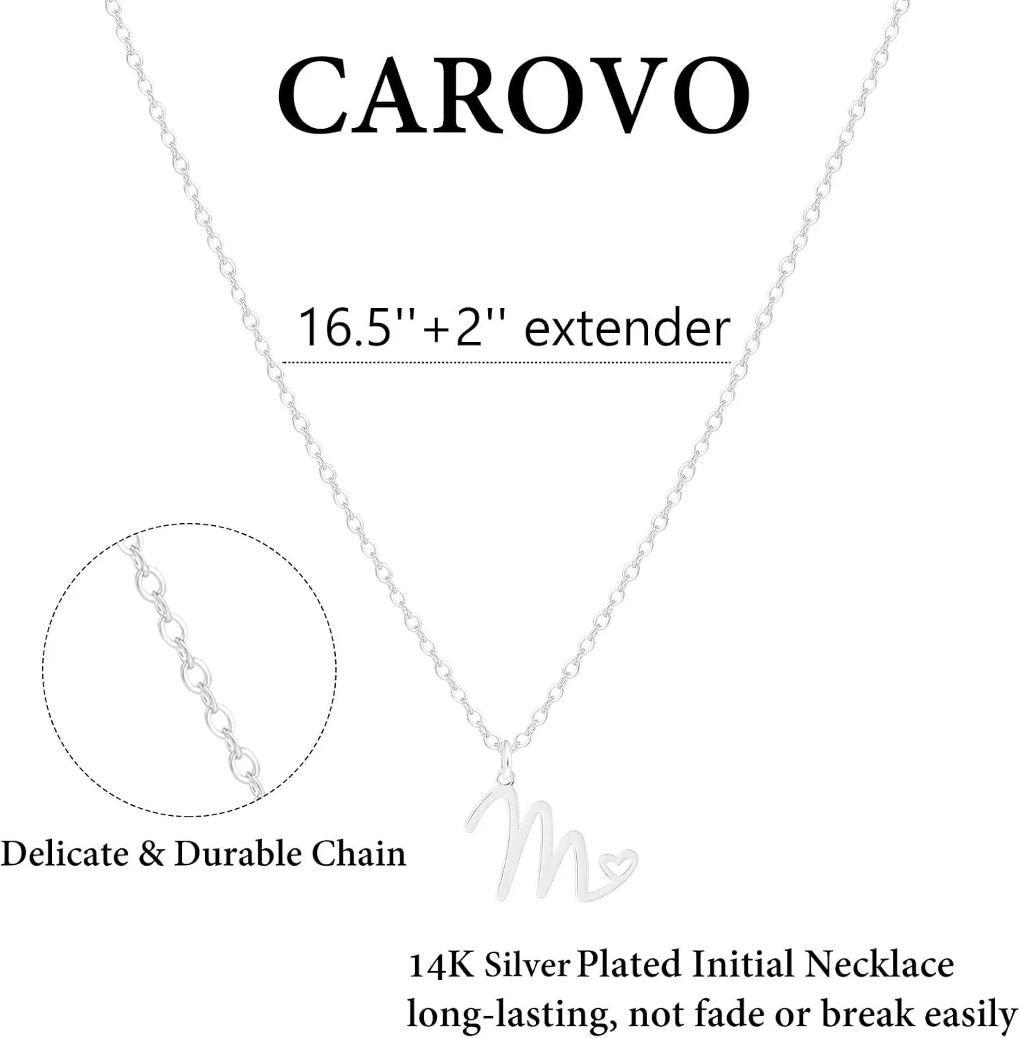 CAROVO Initial Necklaces for Women, Dainty 14K Gold/Silver Letter Pendant Necklace Trendy Simple Cute Necklaces Monogram Name Choker Necklace Jewelry Gift