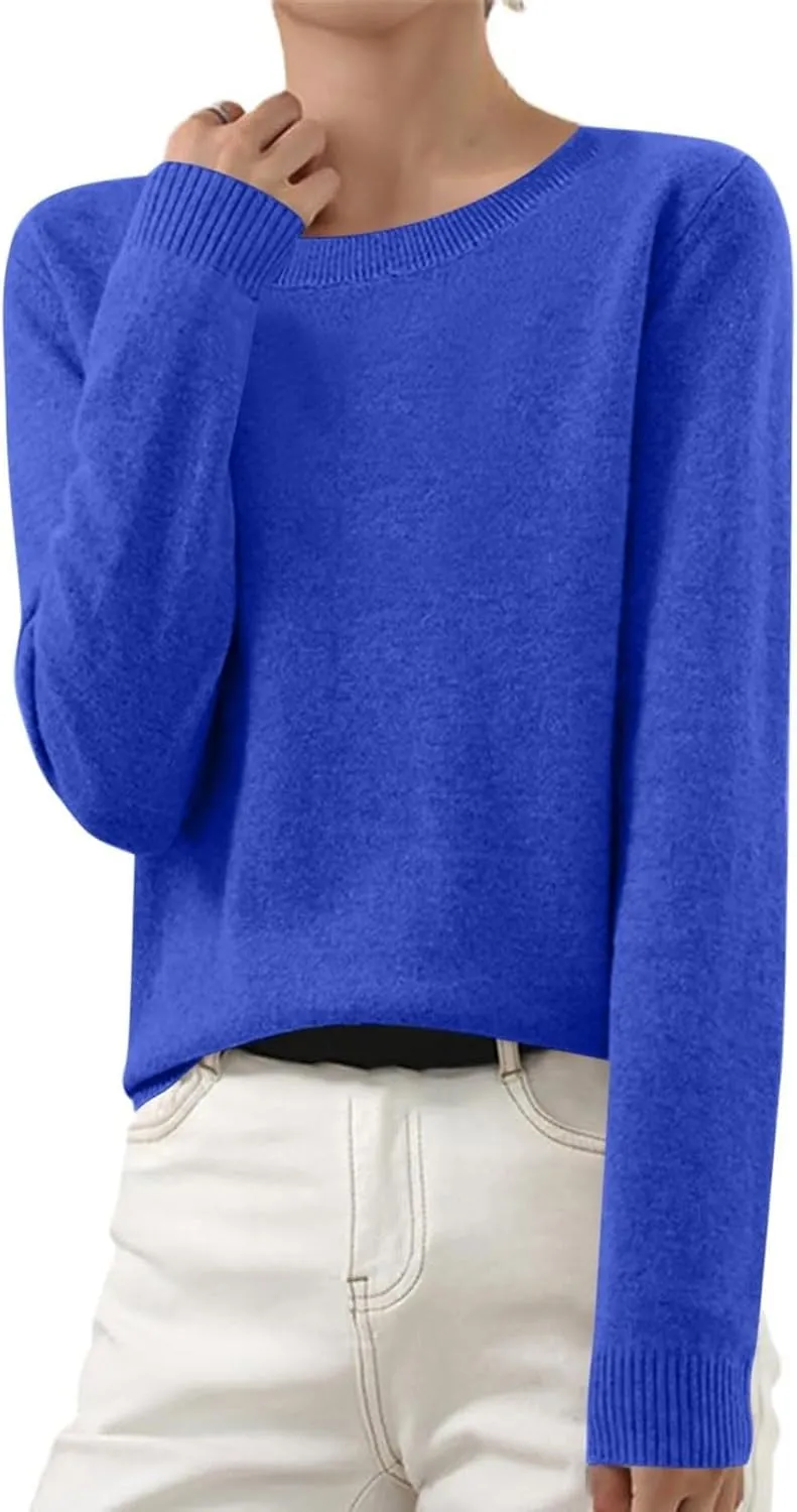 Cashmere Sweaters for Women Long Sleeve Loose Pullover Tops Soft Warm Cozy Lightweight Casual Wool Knit Sweater
