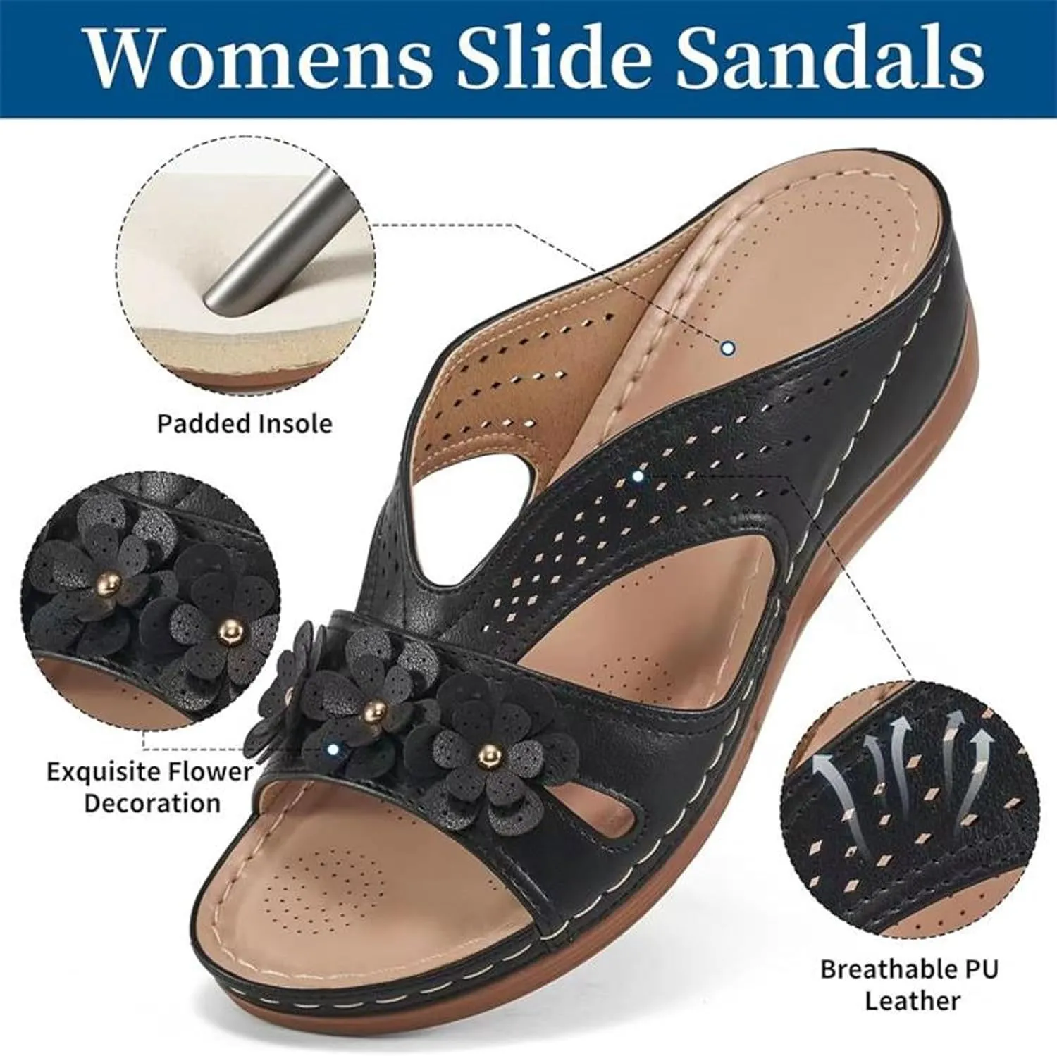 Casual Sandals Women Arch Support Wedge Sandals for Women Open Toe Shoes Comfortable Strap Beach Sandals