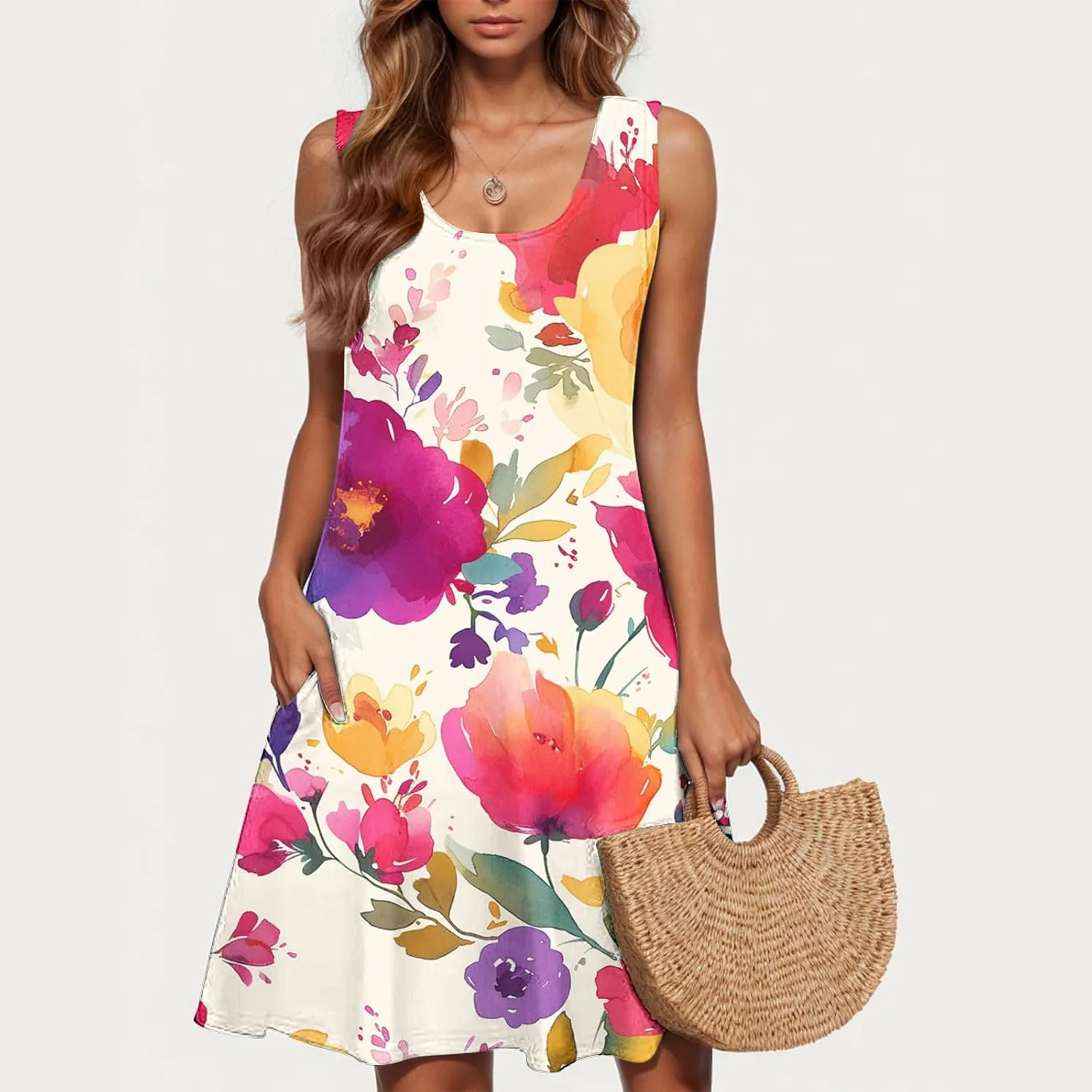 Casual Summer Dress Floral Boho Beach Dress V Neck Ruffle Dress Holiday Party Dresses for Women 2025