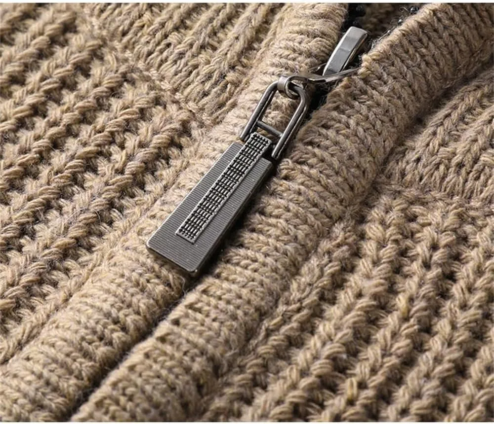 Casual Thickened Knitted Sweaters for Mens Cardigan Mock Neck Quarter Zip Long Sleeve Knitwear Warm Tops