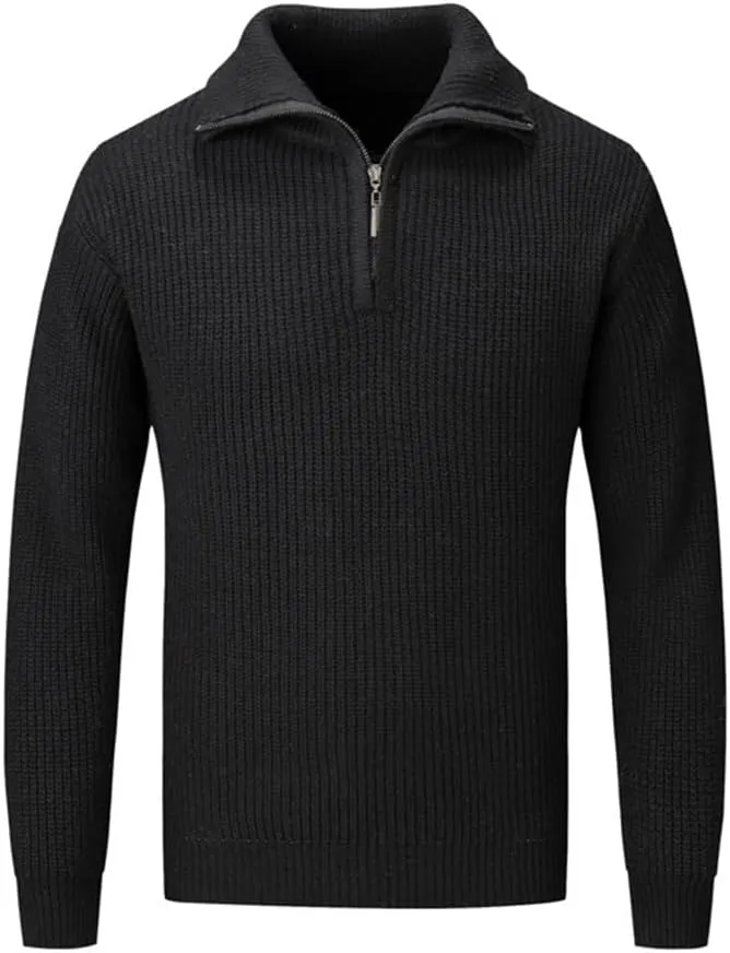 Casual Thickened Knitted Sweaters for Mens Cardigan Mock Neck Quarter Zip Long Sleeve Knitwear Warm Tops