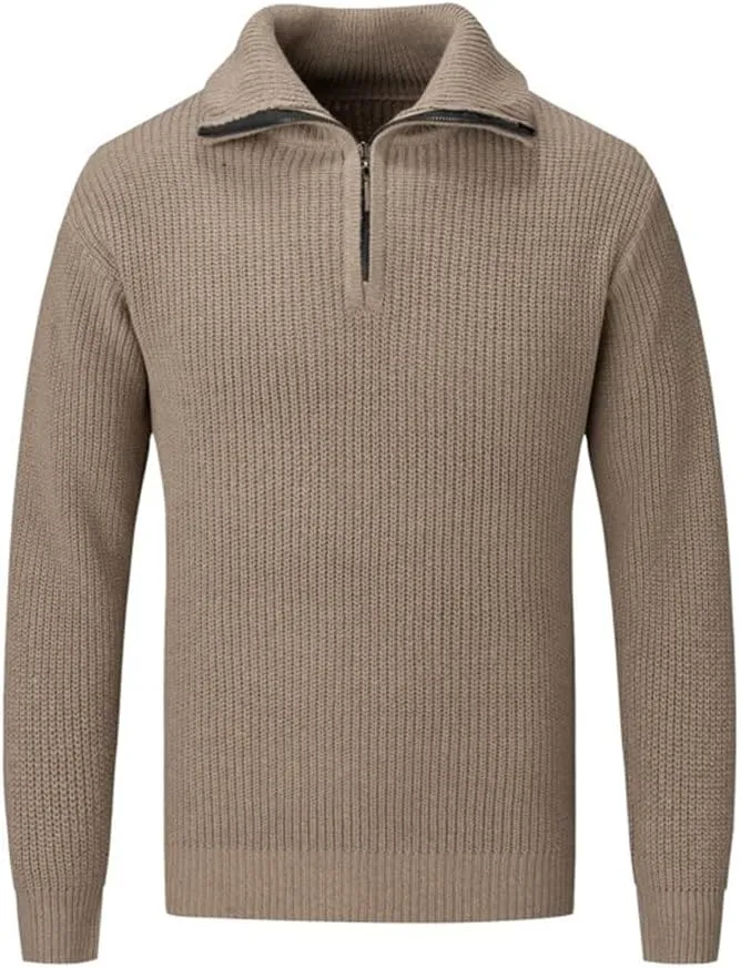 Casual Thickened Knitted Sweaters for Mens Cardigan Mock Neck Quarter Zip Long Sleeve Knitwear Warm Tops