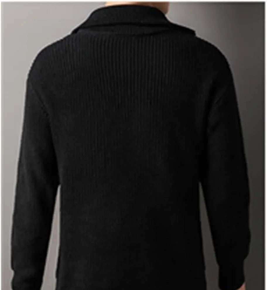 Casual Thickened Knitted Sweaters for Mens Cardigan Mock Neck Quarter Zip Long Sleeve Knitwear Warm Tops