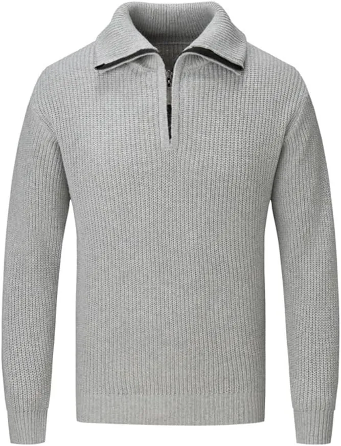 Casual Thickened Knitted Sweaters for Mens Cardigan Mock Neck Quarter Zip Long Sleeve Knitwear Warm Tops