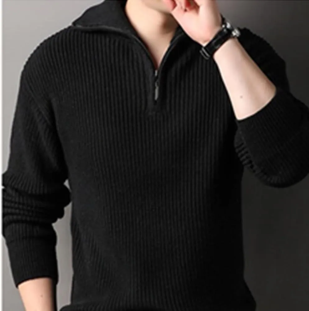 Casual Thickened Knitted Sweaters for Mens Cardigan Mock Neck Quarter Zip Long Sleeve Knitwear Warm Tops