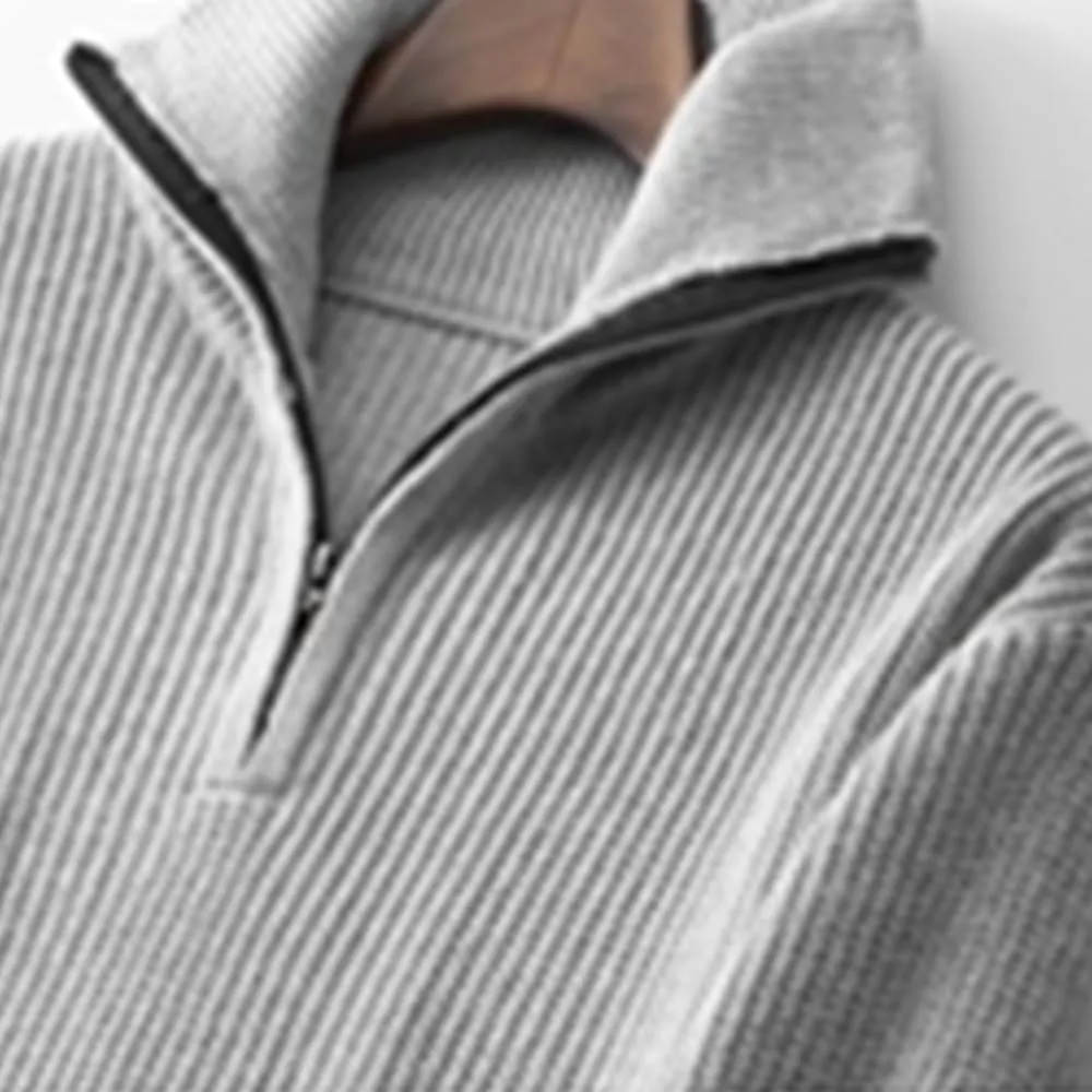 Casual Thickened Knitted Sweaters for Mens Cardigan Mock Neck Quarter Zip Long Sleeve Knitwear Warm Tops