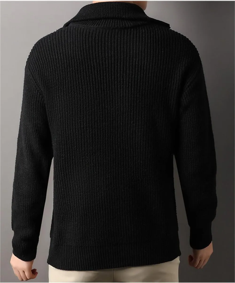 Casual Thickened Knitted Sweaters for Mens Cardigan Mock Neck Quarter Zip Long Sleeve Knitwear Warm Tops