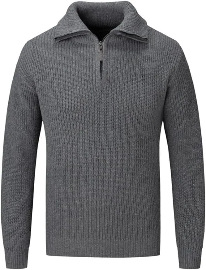 Casual Thickened Knitted Sweaters for Mens Cardigan Mock Neck Quarter Zip Long Sleeve Knitwear Warm Tops