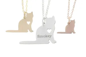 Cat Necklace - Short Haired - IBD - Personalize Name Date - Pendant Size Options - Sterling Silver 14K Rose Gold Filled Charm
