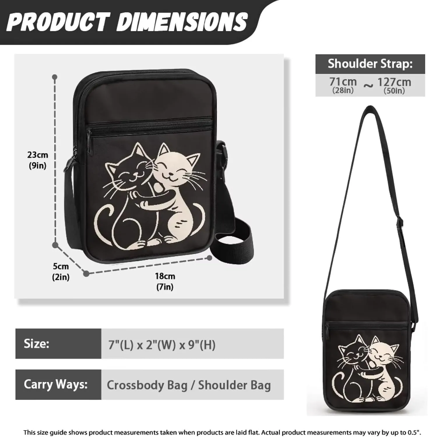 Cat Print Small Shoulder Bags Kawaii Cross Body Bag for Women Ladies with Zipper Pockets