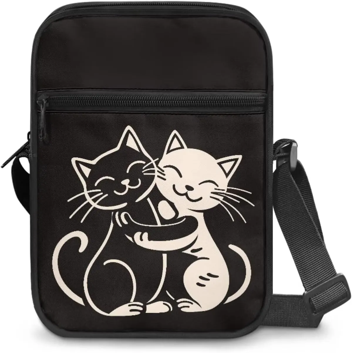 Cat Print Small Shoulder Bags Kawaii Cross Body Bag for Women Ladies with Zipper Pockets