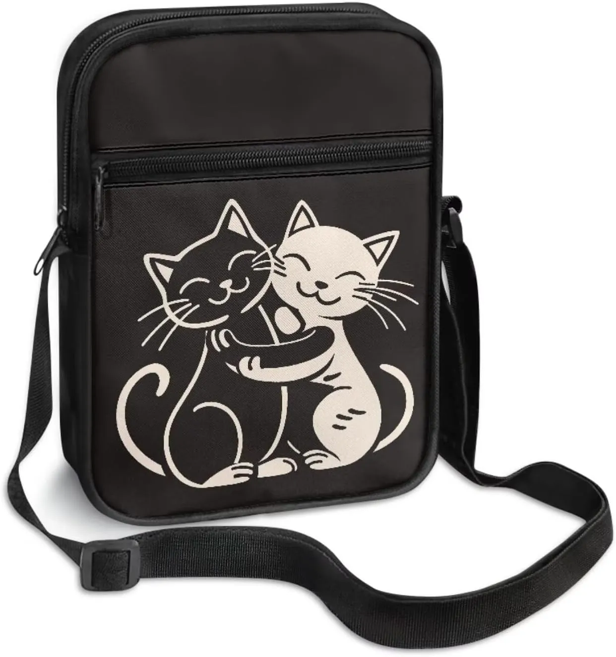 Cat Print Small Shoulder Bags Kawaii Cross Body Bag for Women Ladies with Zipper Pockets