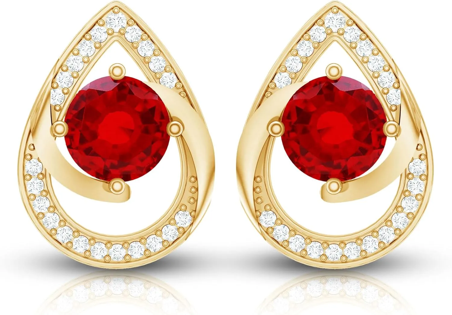 Certified 6 mm Lab Grown Ruby Stud Earrings For Women, Aaaa Quality, Ruby Diamond Teardrop Earrings - With Jewelry Box