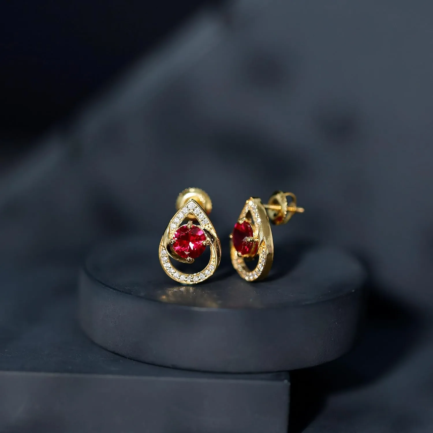 Certified 6 mm Lab Grown Ruby Stud Earrings For Women, Aaaa Quality, Ruby Diamond Teardrop Earrings - With Jewelry Box