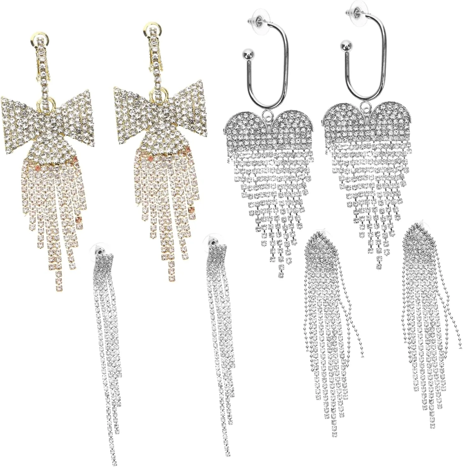 Chandelier Earring Set Tassel Dangle Earrings Rhinestone for Women Bridal Party Fashion Long Length Earring Statement Look