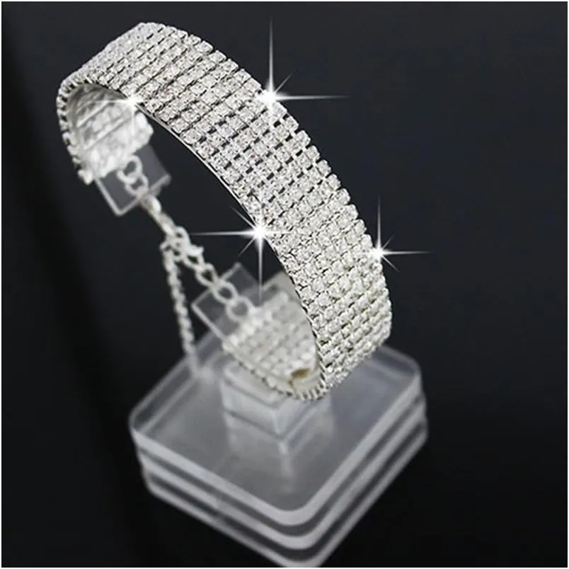 Charm Crystal Adjustable Bracelet Bangle Fashion Bridesmaid Bridal Jewelry Silver and Gold Plated