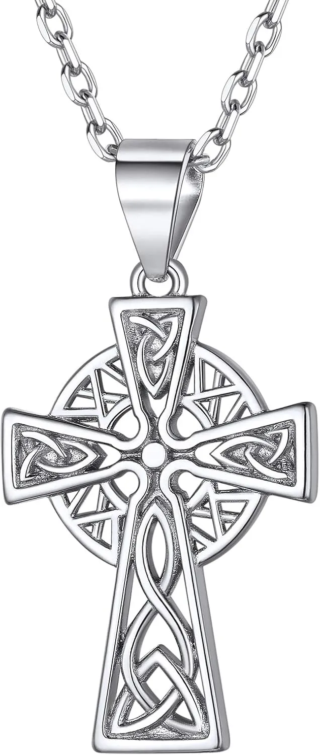 ChicSilver 925 Sterling Silver Good Luck Irish Celtic Knot Necklaces Vintage Triangle/Cross/Round Pendant Necklaces Gift for Women (with Gift Box)