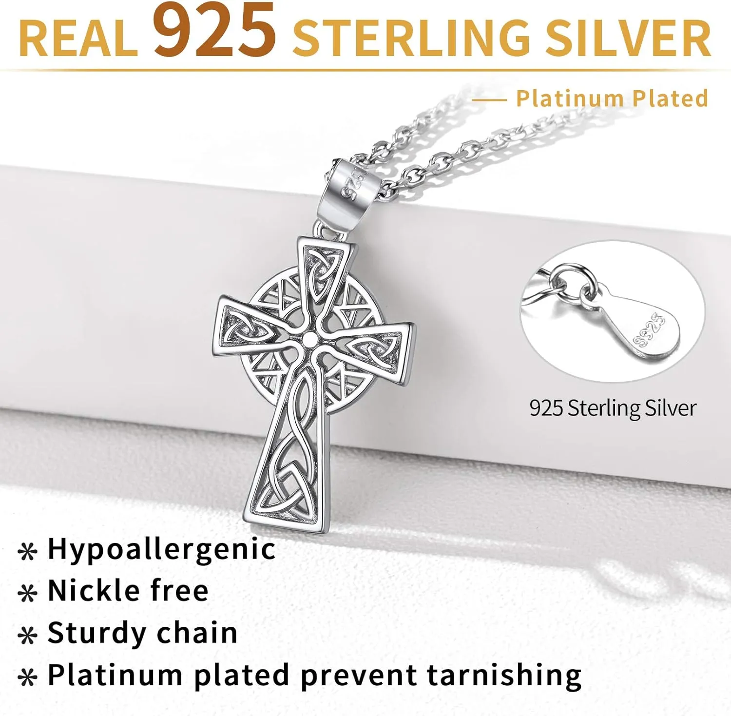 ChicSilver 925 Sterling Silver Good Luck Irish Celtic Knot Necklaces Vintage Triangle/Cross/Round Pendant Necklaces Gift for Women (with Gift Box)