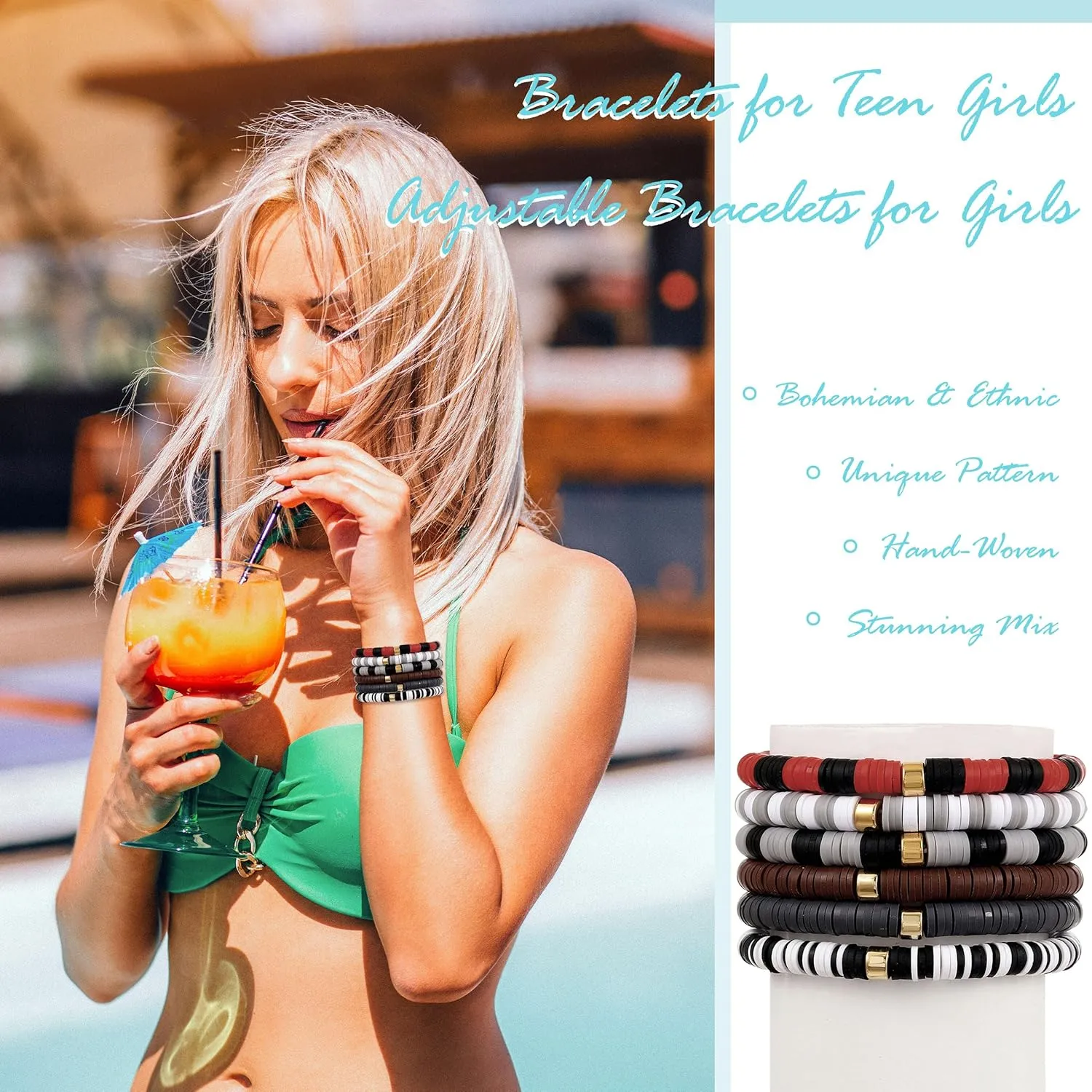 choice of all Blue Bracelets for Women Clay Bead Bracelets Preppy Bracelets Colorful Beaded Bracelet Heishi Surfer Stretch Bracelet Friendship Bracelet for s Preppey Summer Stuff Trendy Jewelry 2024