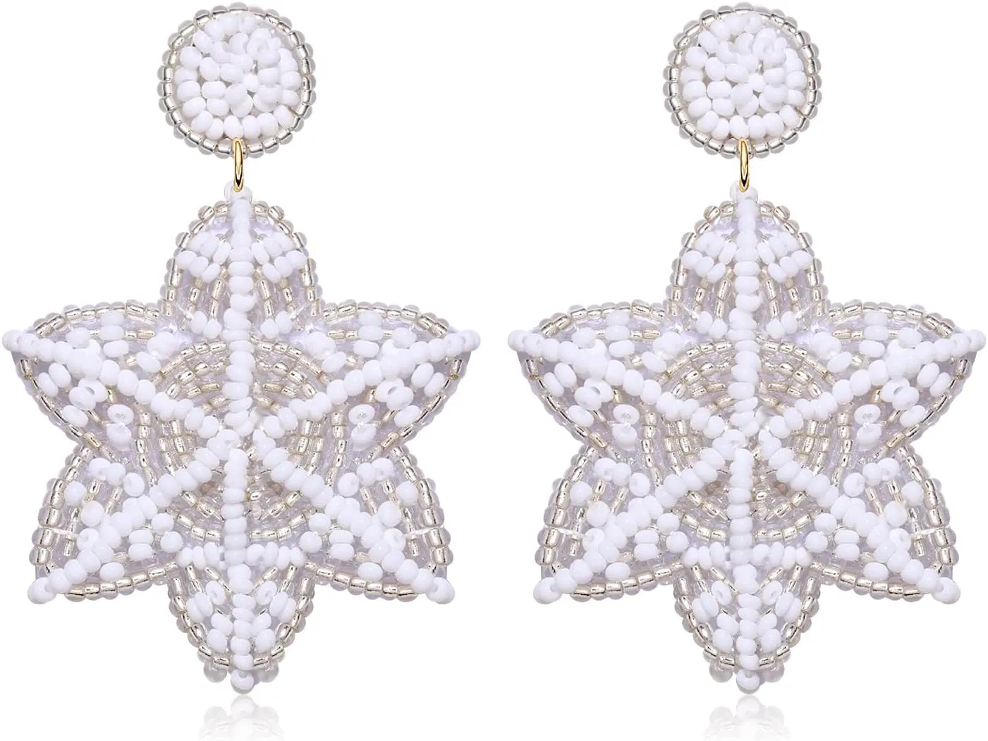 Christmas Earrings Beaded Snowflake Earrings Handmade Cute X-mas Present Bell Bow Drop Dangle Earrings Winter Festive Holiday Jewelry Fun Christmas New Year Party Jewelry Gifts for Women