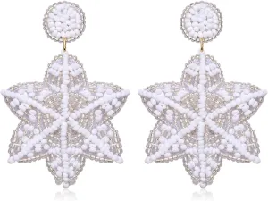Christmas Earrings Beaded Snowflake Earrings Handmade Cute X-mas Present Bell Bow Drop Dangle Earrings Winter Festive Holiday Jewelry Fun Christmas New Year Party Jewelry Gifts for Women