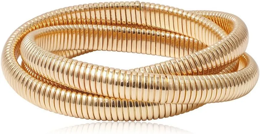 Chunky Bangle Bracelets Coil Stackable Snake Chain Bracelet Interlocking Layered Wrap Bangle Bracelets