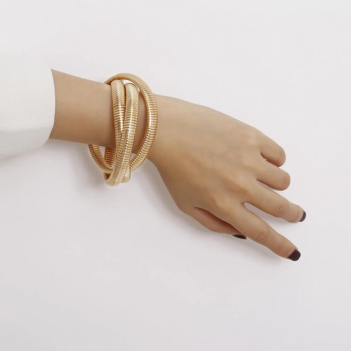 Chunky Bangle Bracelets Coil Stackable Snake Chain Bracelet Interlocking Layered Wrap Bangle Bracelets
