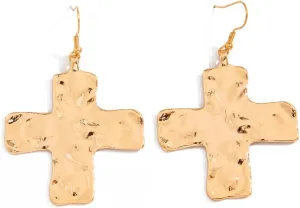 Chunky Hammered Cross Drop Dangle Earrings Trendy Bold Thick Large Gold Silver Cross Hook Earrings Dainty Vintage Faith Jewelry for Women