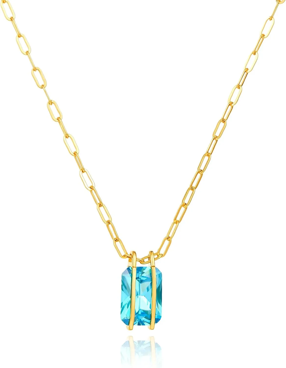 Cicy Bell Womens Pendant Necklace Platinum Plated Cubic Zirconia Rectangular Paperclip Link Chain Adjustable Gifts 17.7'' with 2'' Extender